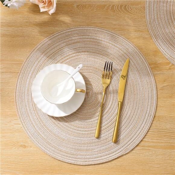 Round Braided Placemats Set of 4 Round Table Mats for Dining Tables 15 inch - Picture 6 of 7